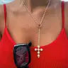 Load image into Gallery viewer, Lariat Pearl Cross Necklace