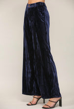 Load image into Gallery viewer, Getting Ready Navy Velvet Wide Leg Pants