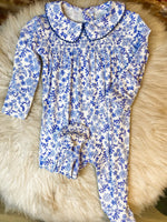Load image into Gallery viewer, Angel Dear Smocked Blue Calico Footie
