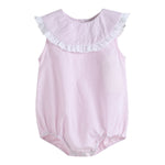 Load image into Gallery viewer, Classic Light Pink Seersucker Collared Baby Bubble Romper