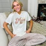 Load image into Gallery viewer, Mom Era Checkered Taupe Simply Southern Pajama Set