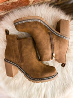 Load image into Gallery viewer, Bite Me Dark Cognac Corkys Ankle Boot