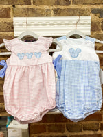 Load image into Gallery viewer, Baby Boy Blue Gingham Mouse Ears Bubble