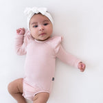 Load image into Gallery viewer, Ribbed Long Sleeve Ruffle Leotard in Blush