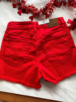Load image into Gallery viewer, Be Mine Mid Rise Red Judy Blue Denim Shorts