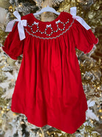 Load image into Gallery viewer, Smocked Wreath Red Corduroy Dress