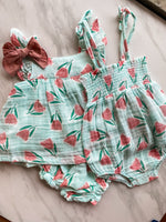 Load image into Gallery viewer, Angel Dear Butterfly Sleeve Pinafore & High Waisted Diaper Cover - Tulips