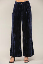 Load image into Gallery viewer, Getting Ready Navy Velvet Wide Leg Pants