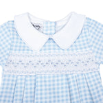 Load image into Gallery viewer, Mini Checks Smocked Collared S/S Bubble - Blue