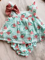 Load image into Gallery viewer, Angel Dear Butterfly Sleeve Pinafore & High Waisted Diaper Cover - Tulips