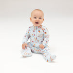 Load image into Gallery viewer, Angel Dear Vintage Christmas Trees Blue 2 Way Zipper Footie