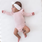 Load image into Gallery viewer, Ribbed Long Sleeve Ruffle Leotard in Blush
