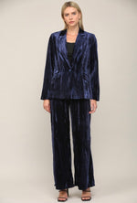 Load image into Gallery viewer, Getting Ready Navy Velvet Wide Leg Pants