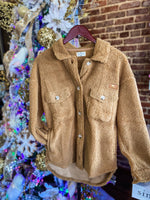 Load image into Gallery viewer, Heart Like Mine Caramel Fuzzy Button Simply Southern Shacket