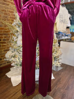 Load image into Gallery viewer, Sometime Or Another Magenta Velvet Button Down Blouse & Pant Set