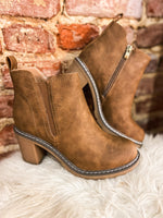 Load image into Gallery viewer, Bite Me Dark Cognac Corkys Ankle Boot