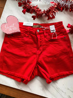 Load image into Gallery viewer, Be Mine Mid Rise Red Judy Blue Denim Shorts