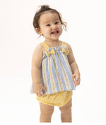 Load image into Gallery viewer, Angel Dear Odalys Floral Stripe - Top
with Bows and
Ruffle Leg
Bloomer