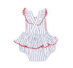 Load image into Gallery viewer, Angel Dear Baseball
Stripe - Ric
Rac Ruffle
Sunsuit