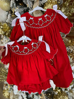 Load image into Gallery viewer, Smocked Wreath Red Corduroy Diaper Set