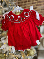 Load image into Gallery viewer, Smocked Wreath Red Corduroy Diaper Set
