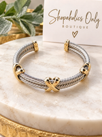 Load image into Gallery viewer, Two-Tone Love Knot Cable Cuff Bracelet