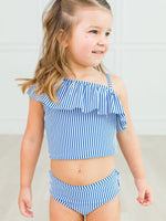 Load image into Gallery viewer, Seersucker One Shoulder Ruffle Tankini 2-Piece Swimsuit, with Signature Rear Ruffles