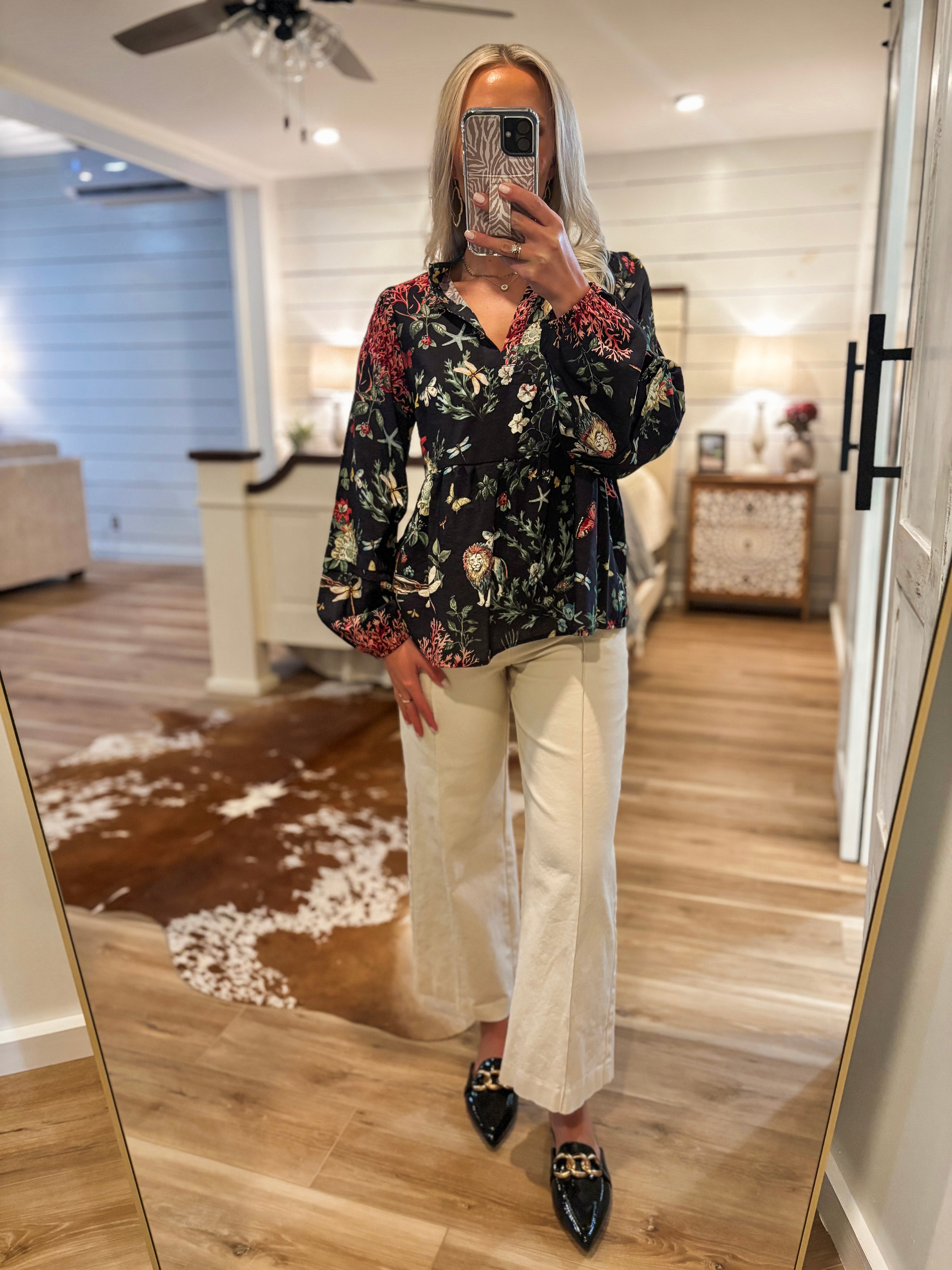 For Better Black Multi Print Blouse