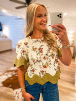Load image into Gallery viewer, Joy In You Olive &amp; Ivory Floral Blouse
