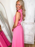 Load image into Gallery viewer, Find A Way Pink Button Down Midi Dress
