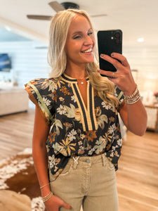 Noticed You Charcoal Multi Floral Blouse