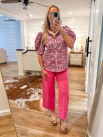 Load image into Gallery viewer, Invite Extended Pink Textile Print FATE Blouse
