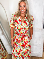 Load image into Gallery viewer, Walk In The Park Red/Yellow Floral Midi Dress
