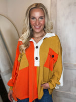 Load image into Gallery viewer, Leaves Falling Color Block Henley Blouse
