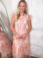 Load image into Gallery viewer, Closer View Light Pink Floral Midi Dress
