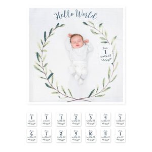 Baby's 1st Year Swaddle & Milestone Cards - Hello World