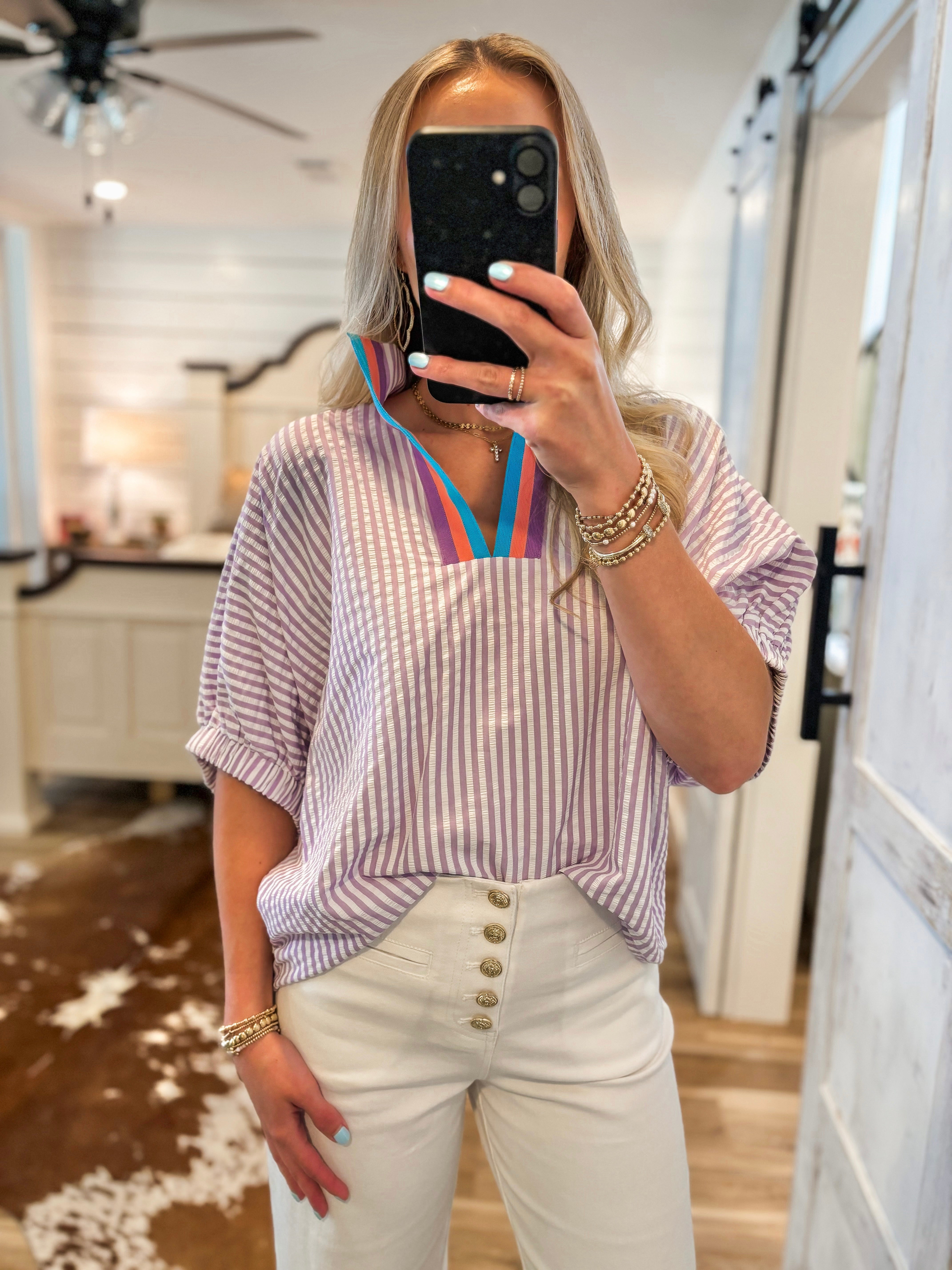 Loving Me Lavender Stripe Contrast Blouse