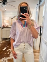 Load image into Gallery viewer, Loving Me Lavender Stripe Contrast Blouse
