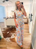 Load image into Gallery viewer, Get To You Blue Paisley Jumpsuit
