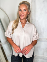 Load image into Gallery viewer, Proper Setting Almond Luxe Knit S/S Blouse
