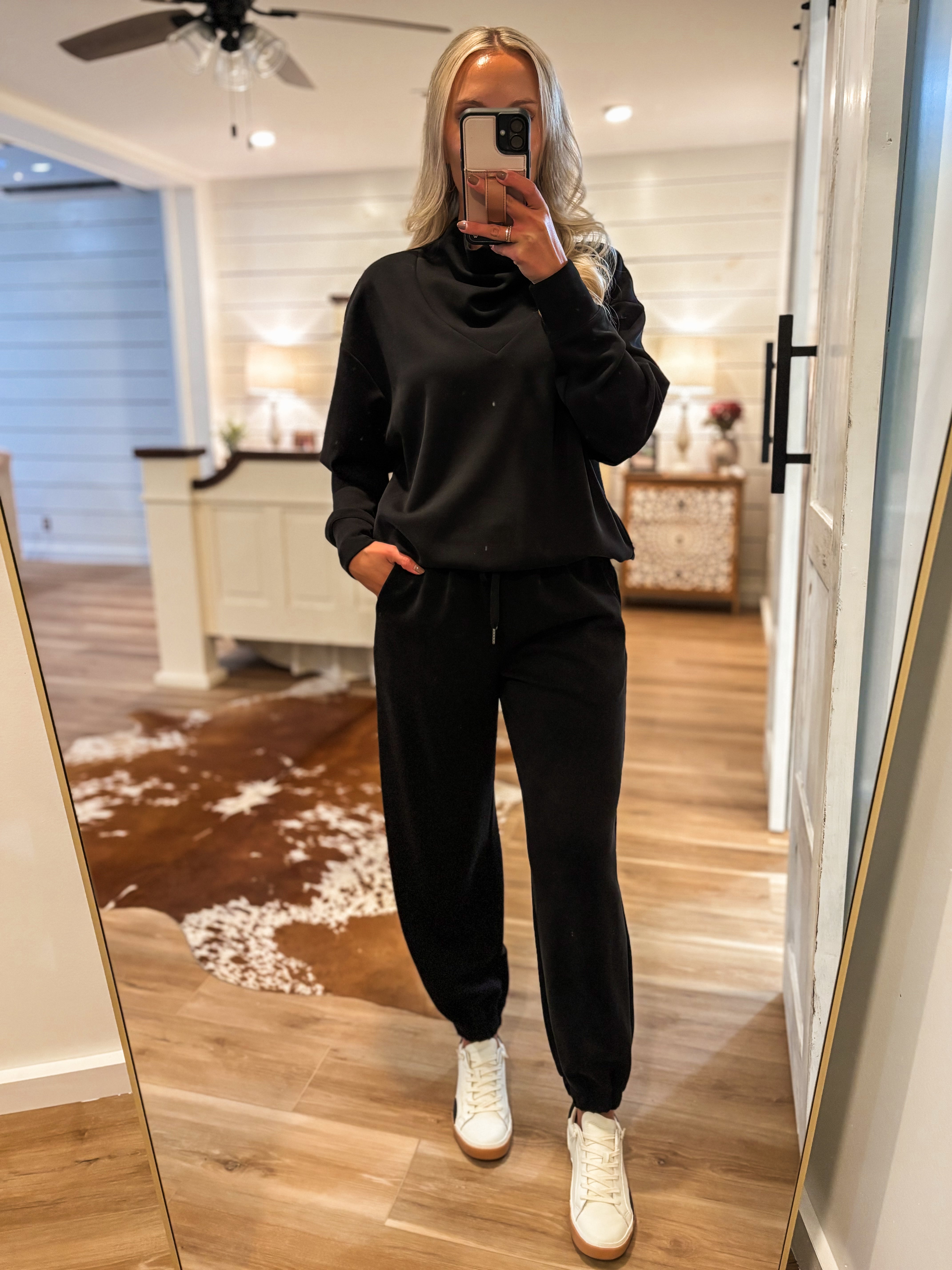 Set The Tone Black Modal Pullover & Jogger Pant Set
