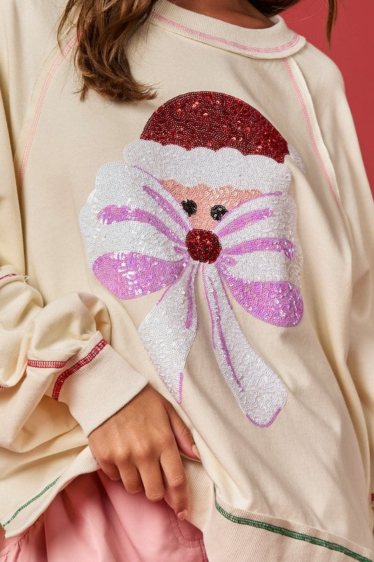 Santa Bow Sequin Raglan Sweatshirt