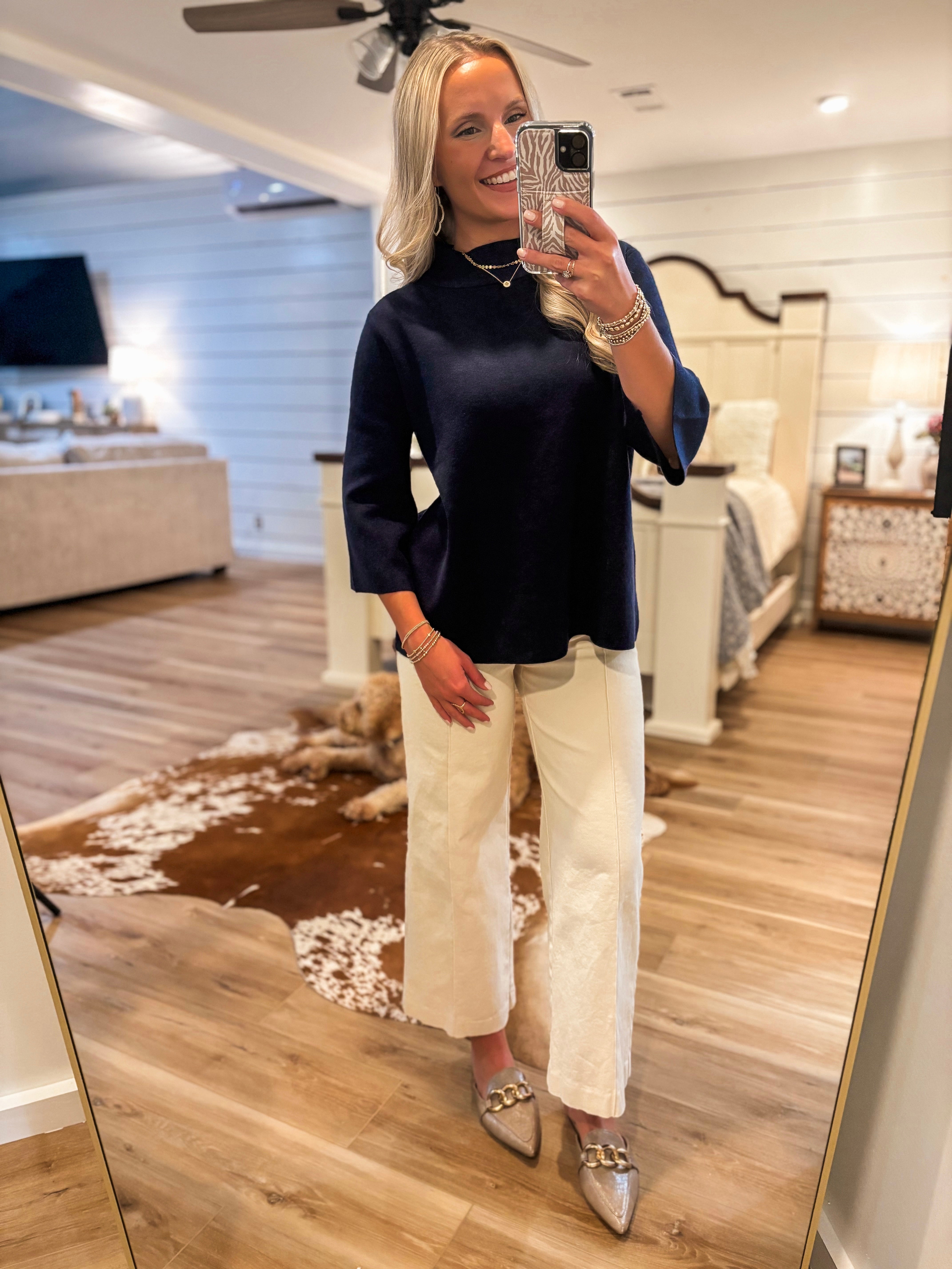 Uptown Chic Navy Mock Neck Sweater