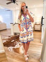 Load image into Gallery viewer, Great Start Ecru Multi Print Mini Dress
