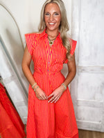 Load image into Gallery viewer, Way Out Hot Pink/Orange Stripe Midi Dress

