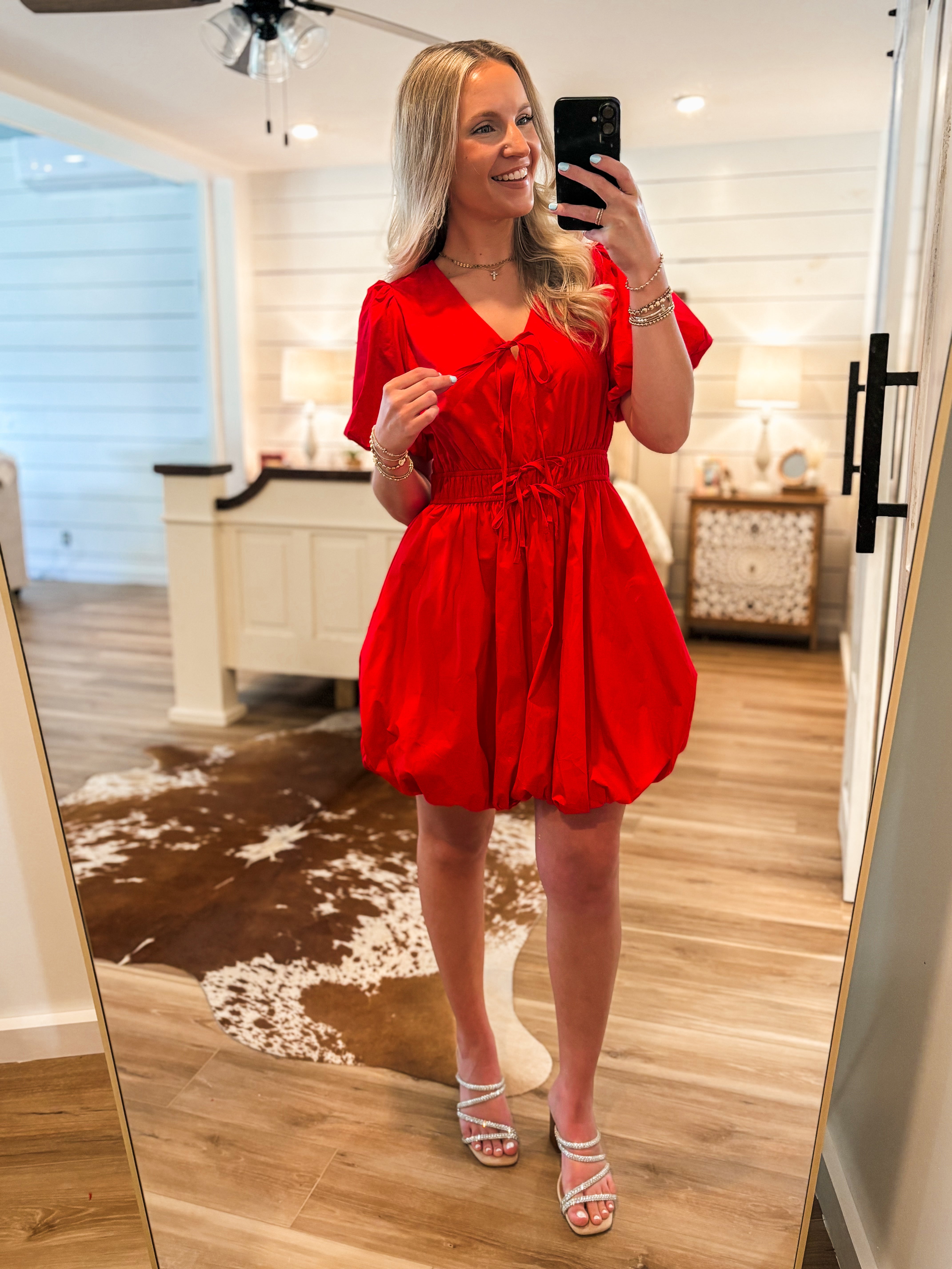 Starting New Red Bow Bubble Dress