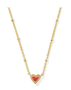 Mini Ari Heart Red Kyocera Opal Gold Satellite Necklace