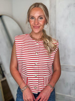 Load image into Gallery viewer, Left Unsaid Red &amp; White Stripe Vest Blouse
