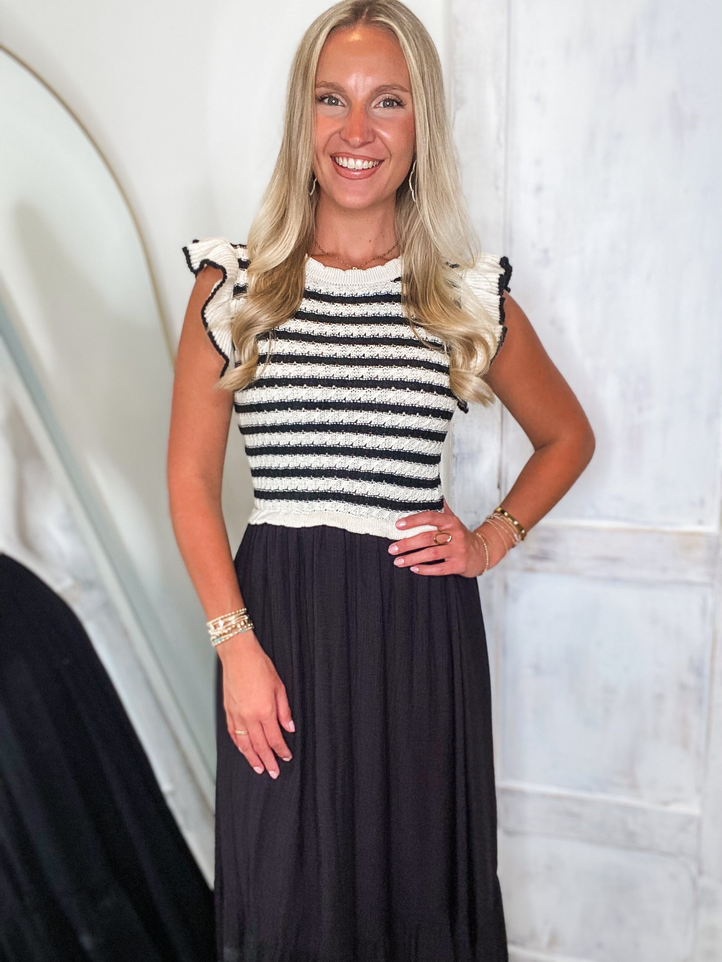 Trusting In You Ivory & Black Knit Midi Dress