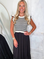 Load image into Gallery viewer, Trusting In You Ivory &amp; Black Knit Midi Dress
